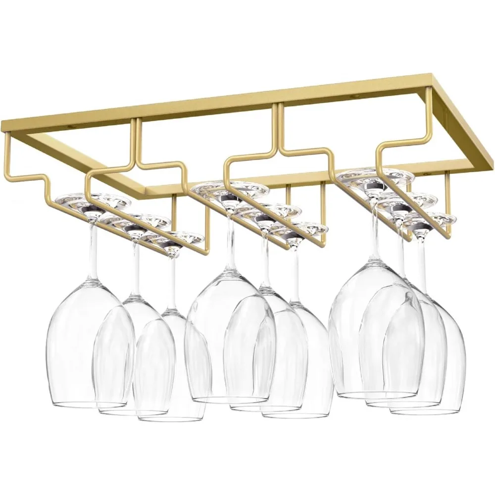 

Under-Cabinet Wine Glass Rack – 3-Row Stemware Holder for Bar or Kitchen, Gold