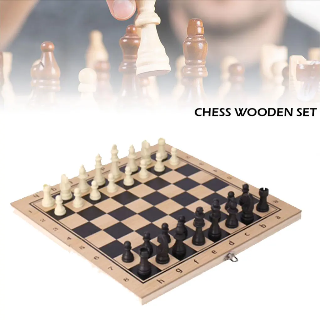 3-in-1 International Wooden Folding Chess Checker& Backgammon Board Game Set Brown 29x29x3cm