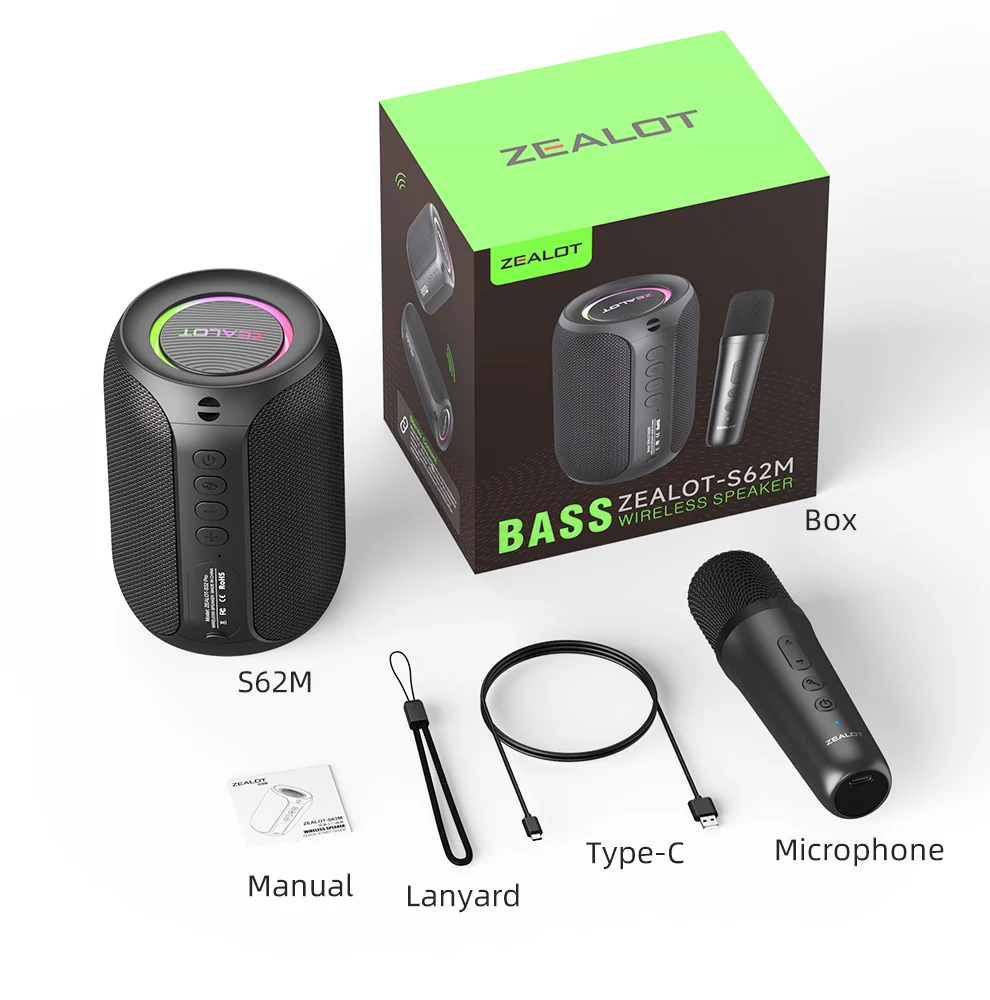 ZEALOT-S62M Karaoke-Maschine Tragbares Bluetooth 5.3 Lautsprechersystem mit 1-2 Drahtlosen Mikrofonen für Zuhause, Familie, Festivals, Geschenke – Detail 12
