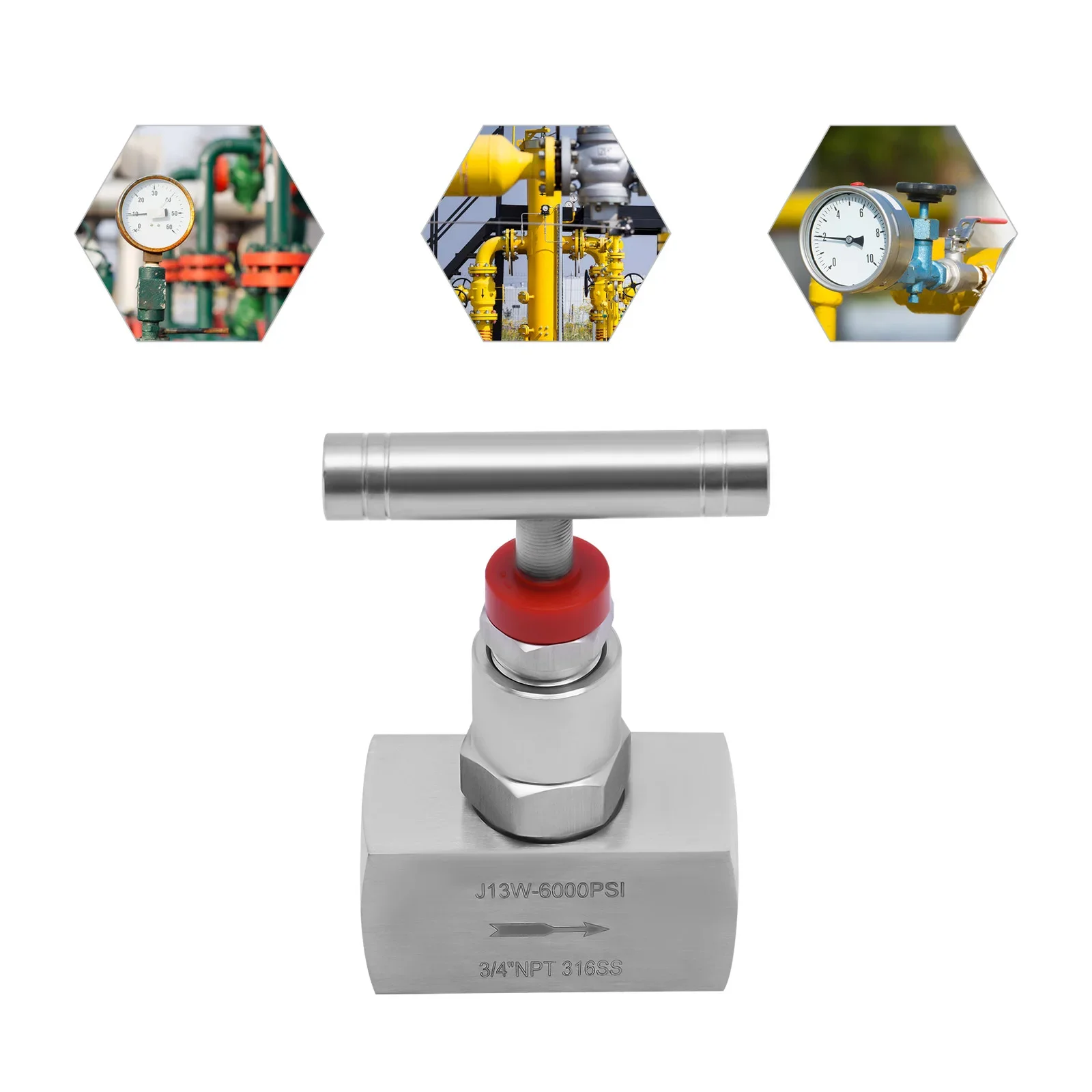 Válvula de agulha reta de aço inoxidável 316 de 3/4 "npt, válvula de controle de fluxo hidráulico de rosca à prova de vazamento para tubulação e regulação de fluido