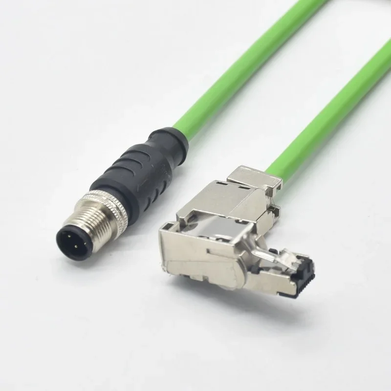 M12 4Pin Kode D Ke RJ45 Kabel Konektor Jantan Betina Kabel Konektor Profinet Kabel Cat Ethernet Line untuk Router Switch Servo Motor