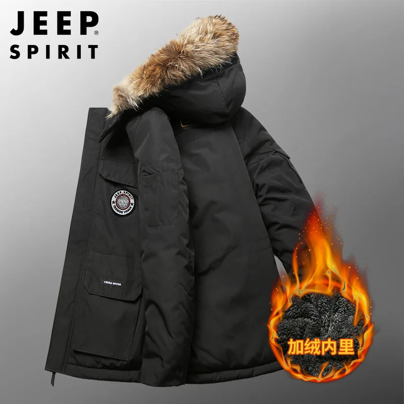 JEEP SPIRIT men jackets cotton-padded jackets thickened autumn winter outdoor leisure cold-proof warm removable cap clothes