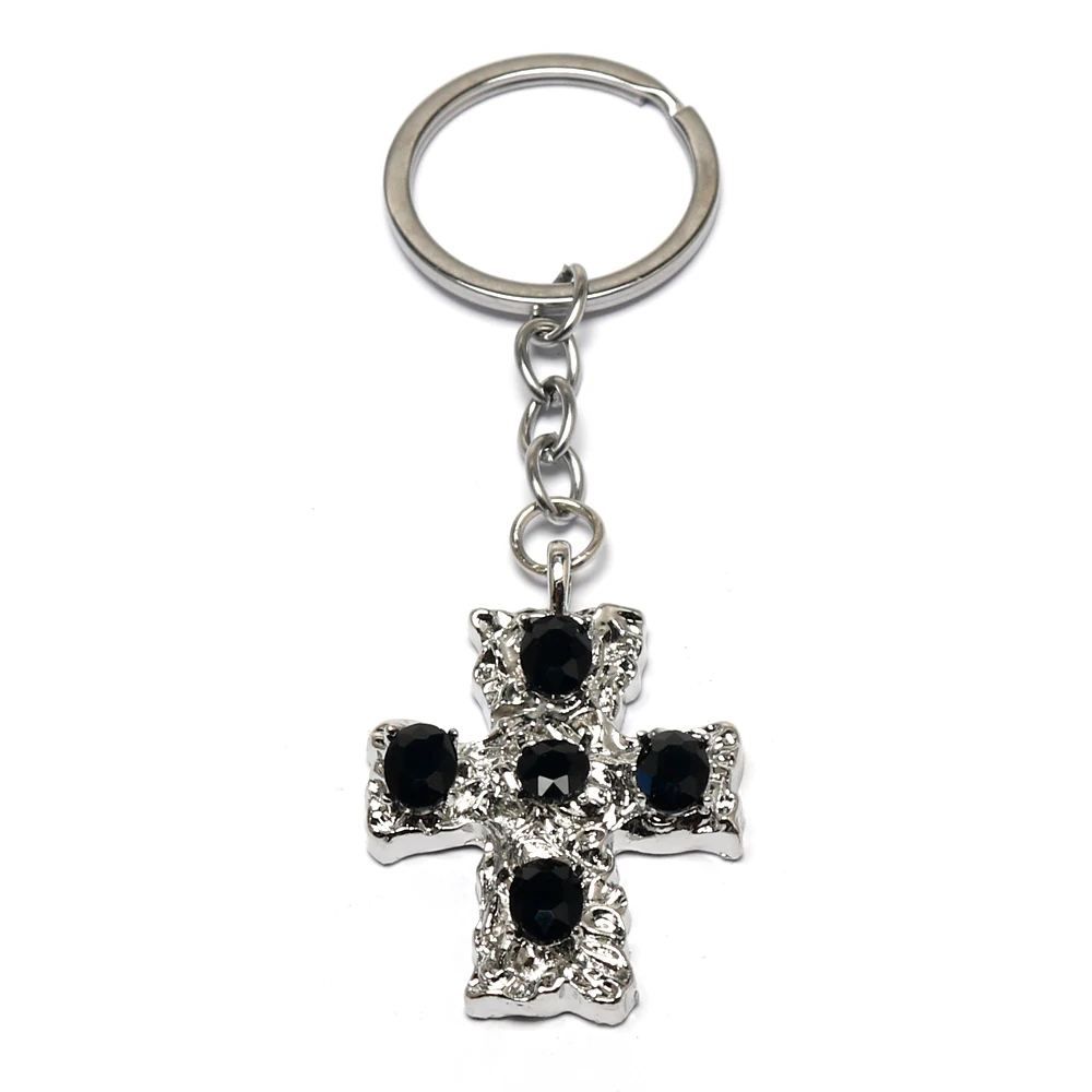 Fashion Geometric Cross Pendant Necklace Black White Rhinestone Inlaid Cross Metal Jewelry Friend Accessories