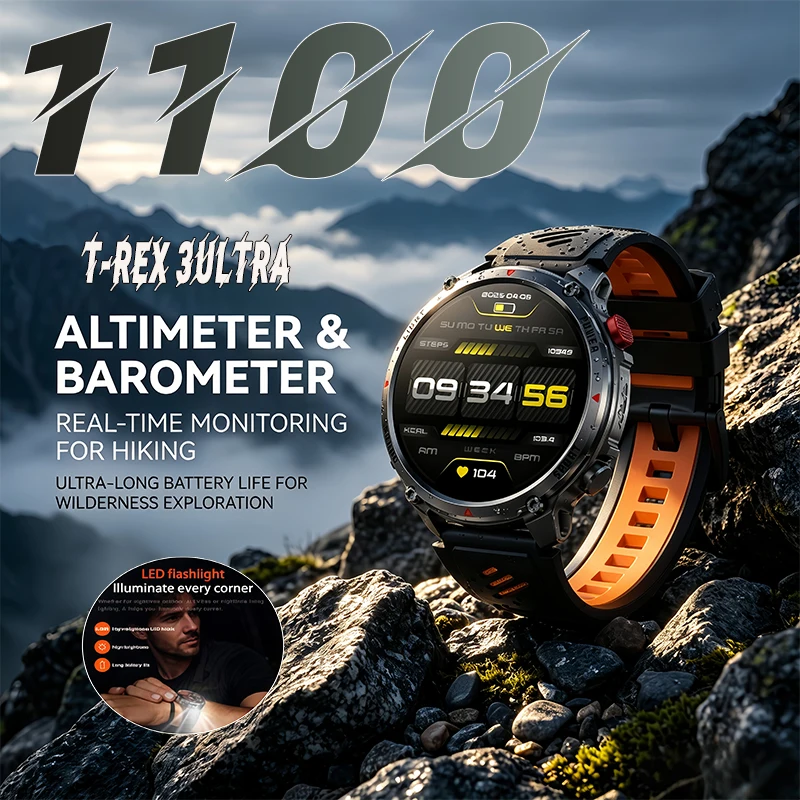 T-Rex 3 Pro Military Grade AGPS Smart Watch 5ATM Waterproof Dual-band GNSS Compass Altimeter AMOLED Swim Sports Smart Watch Men
