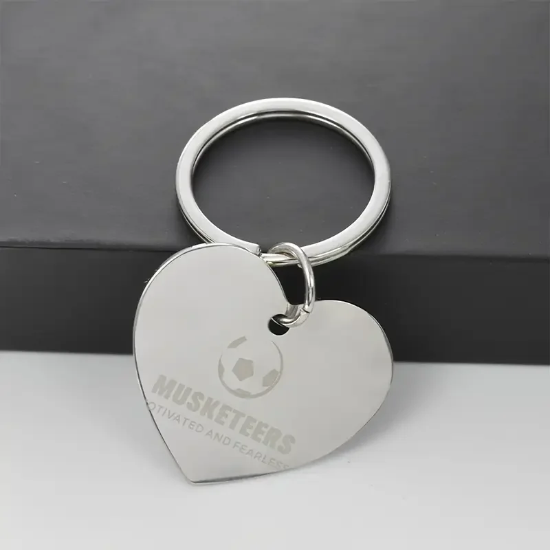 Personalised laser engraved double-sided stainless steel round heart-shaped dog keyring with pet name tag, personalised keyring