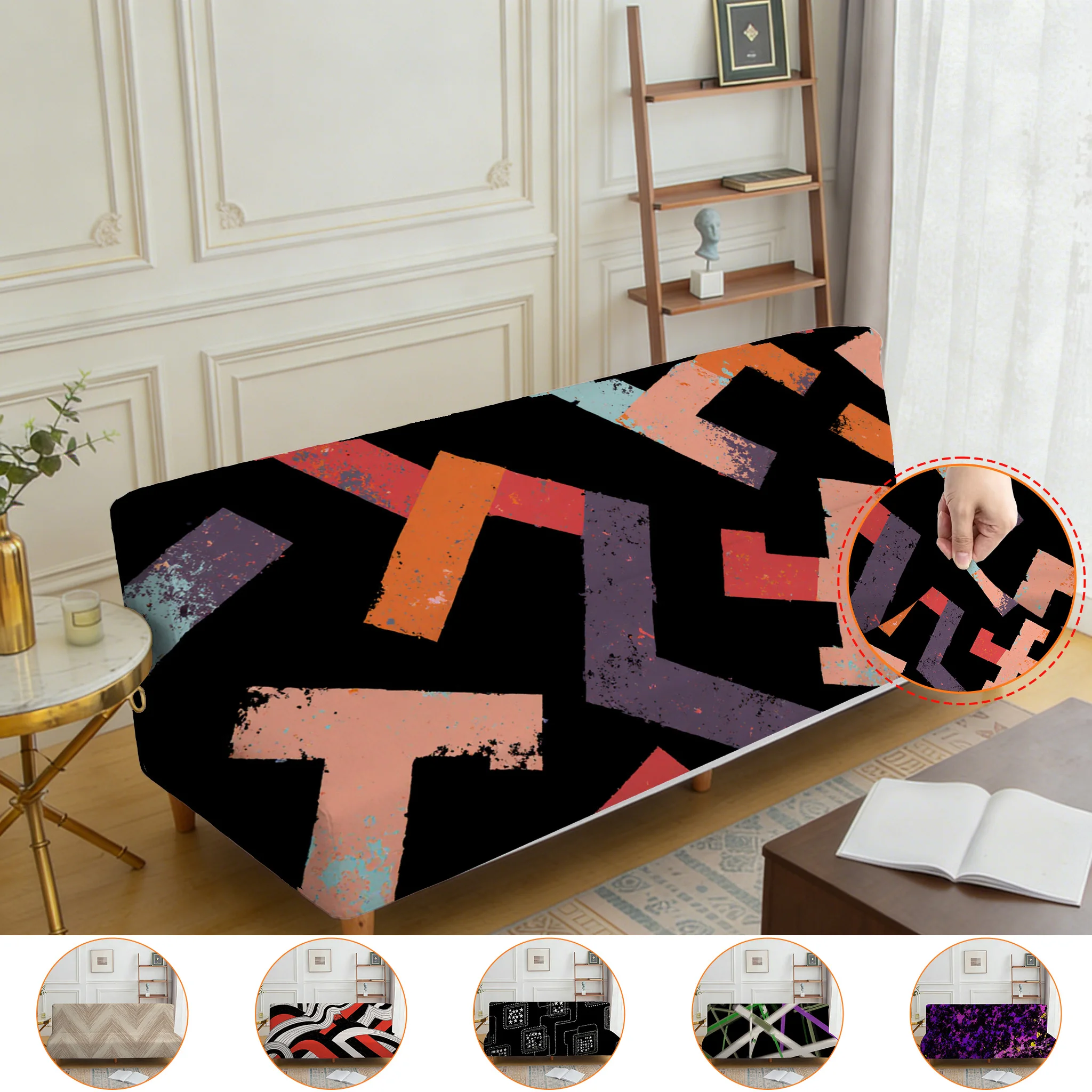 

Armrest-free elastic printed sofa bed cover, living room home decoration, American retro geometric pattern