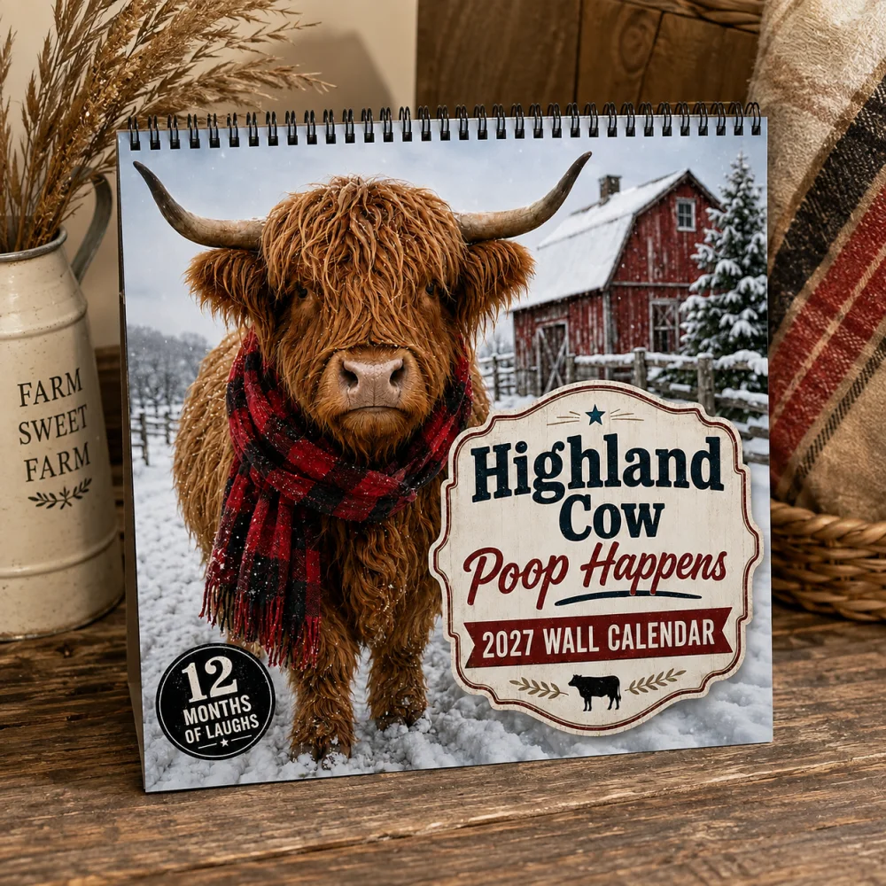 2027 Highland Cow Hanging Wall Calendar, 12 Month Funny Scottish Cow Planner, Farmhouse Home Office Decor New Year Gift