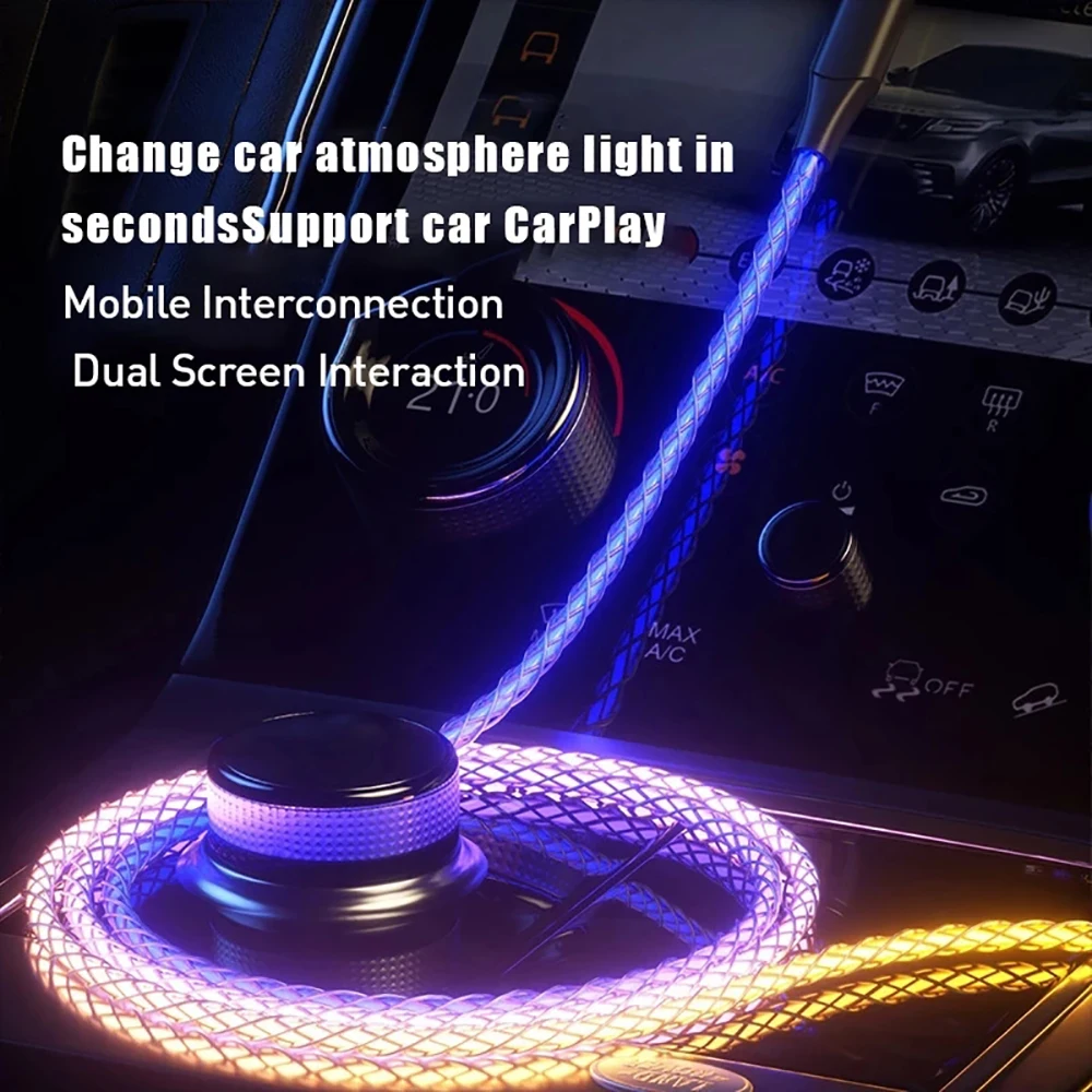 6A USB إلى نوع C كابل شحن 1 متر نوع C إلى نوع C التنفس مضيئة التدرج ضوء كابل بيانات آيفون هواوي سامسونج Xiaomi #5