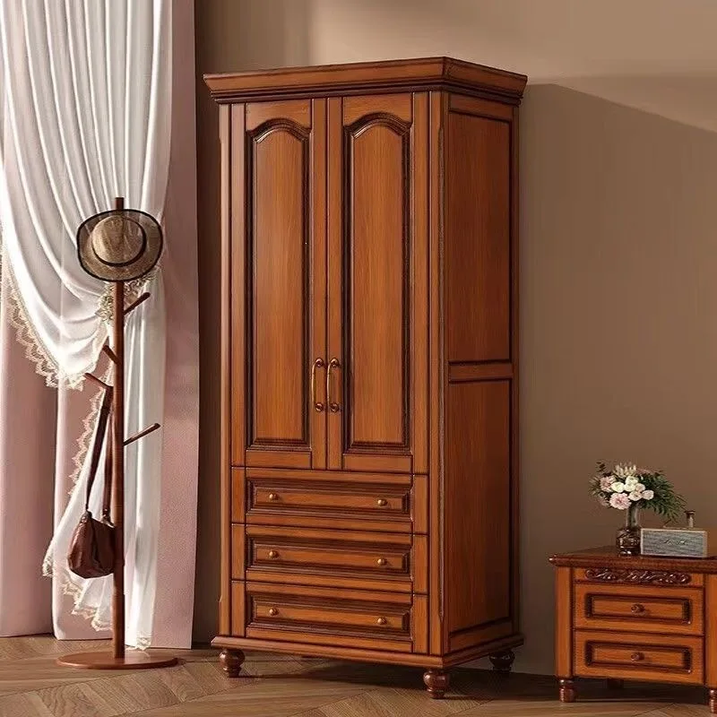 American Retro Solid Wood Wardrobe White Modern Simple Three Four Five Doors With Drawers Top Cabinet Bedroom Thickened Wardrobe