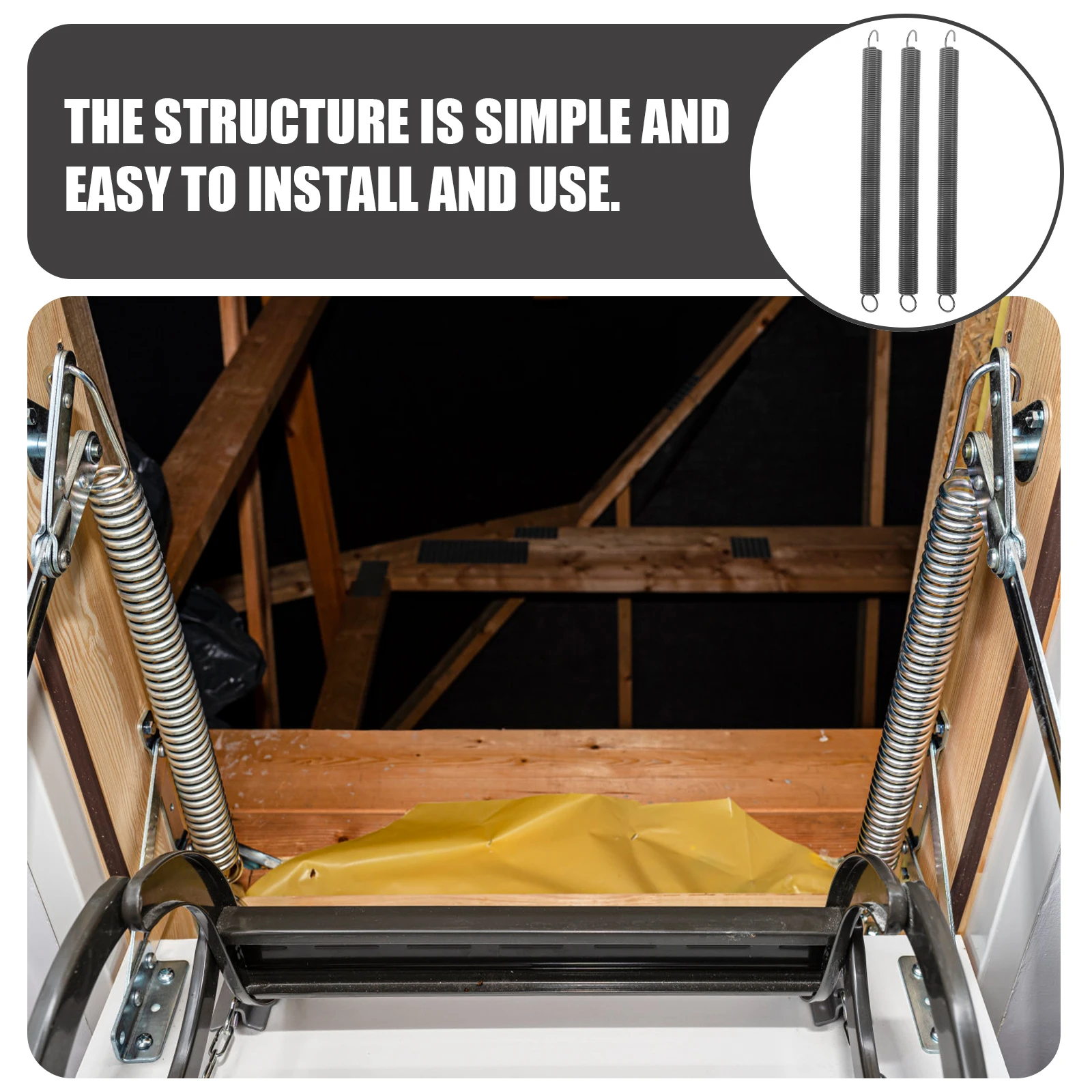 

3Pcs Attic Ladder Spring Kit Heavy Duty Metal Component Replacement for Steel Supplies 20x280 Springs Stairs Parts
