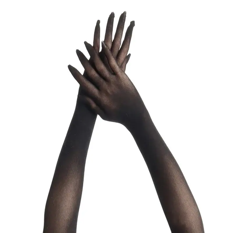 Frauen Sexy Spitze Dünne Transparente Hohe Elastizität Lange Handschuhe Nachtclub Cosplay Mann Solide Nahtlose Engen Strumpf Handschuhe Sunscree