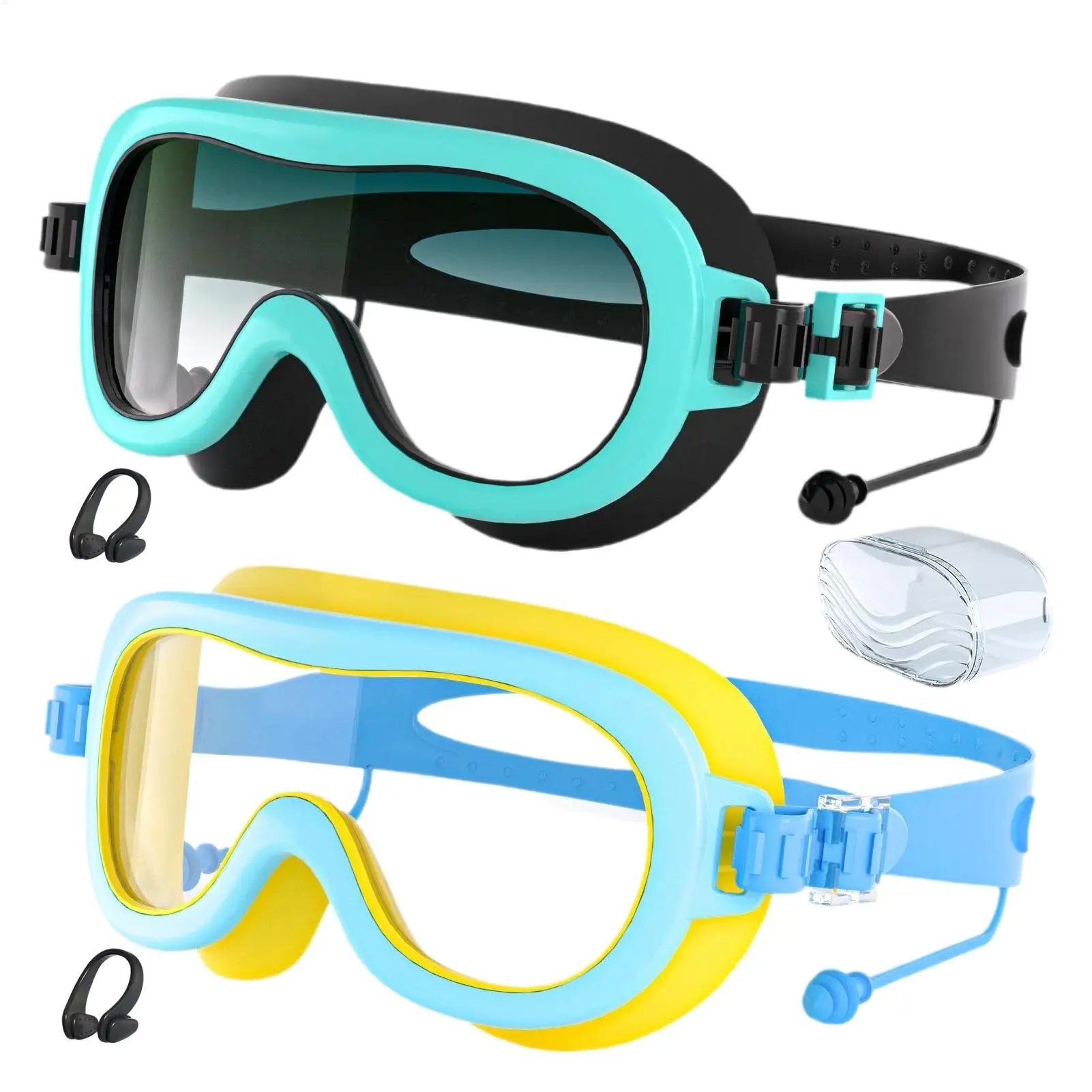 Kids Swimming Goggles UV Protection Wide View Leak Proof Swim Glasses With Nose Clips Comfort Fit Youth Swimming Goggles