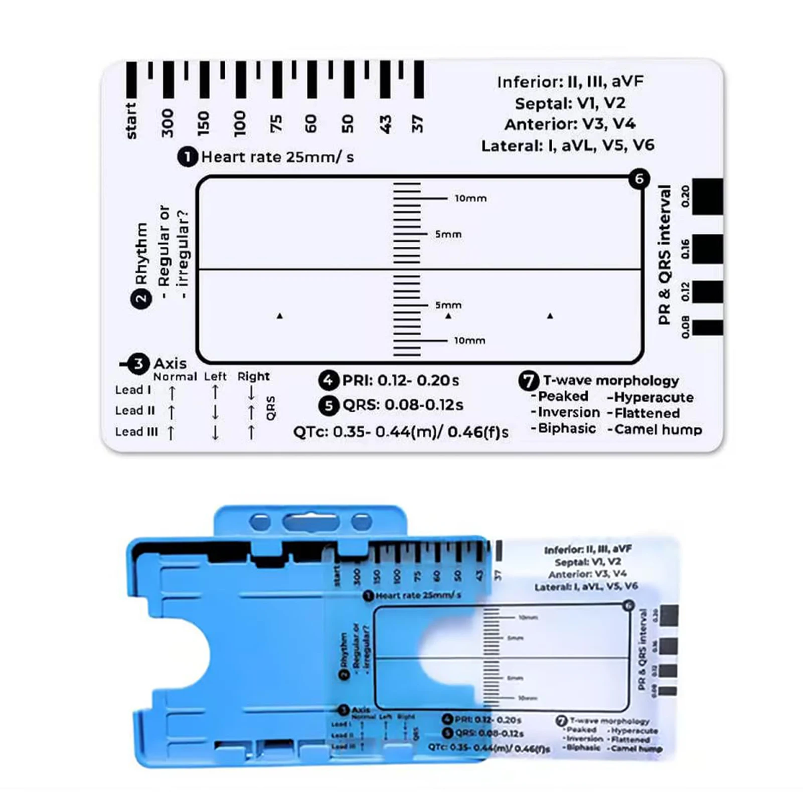 Transparent 7-Step Ruler Measuring Tool Axis Deviation Reference Guide ECG-Interpretation Pocket Reference Guide Assessment Tool