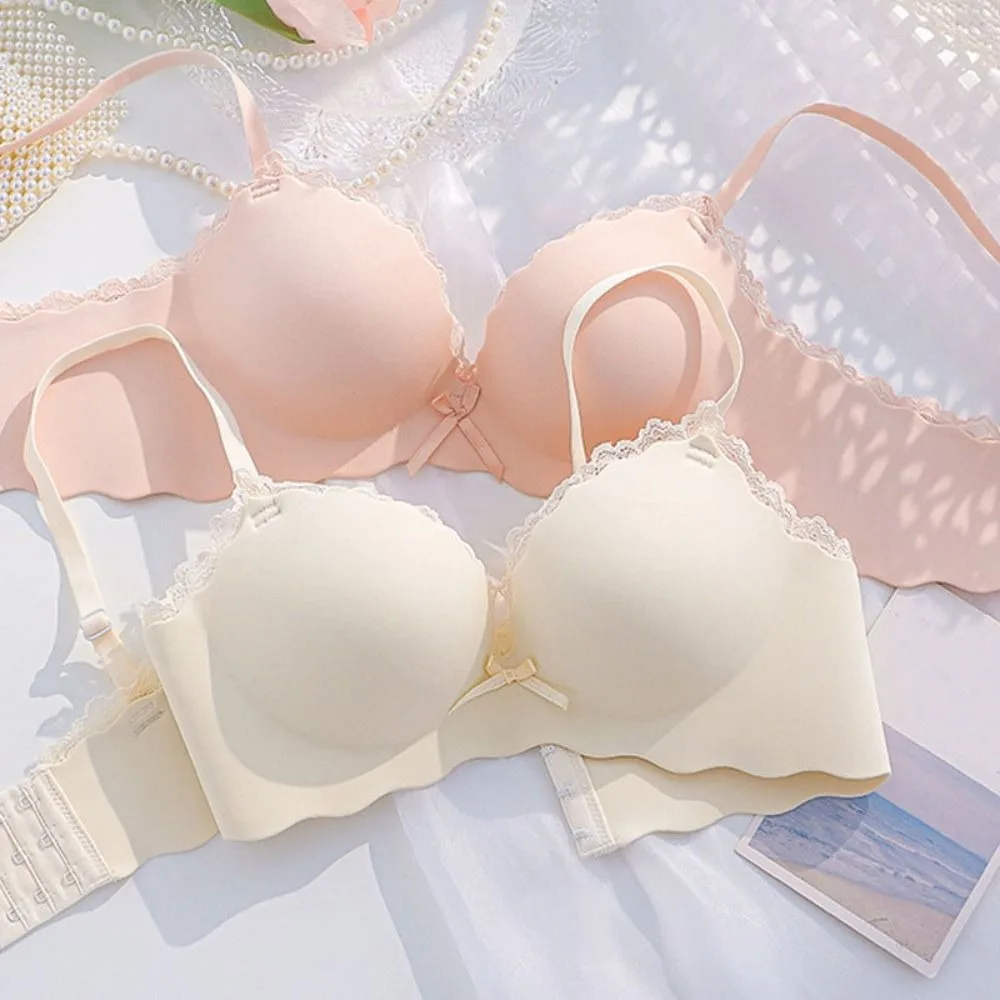 

Soft Push Up Wireless Deep V Bra Anti-sagging Lingerie Lace Bowknot Bra Adjustable Shockproof Seamless Bra Gift