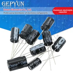 50PCS Aluminum electrolytic capacitor 10V 16V 25V 35V 50V 100V 0.1UF 0.22UF 2.2UF 4.7UF 10UF 22UF 47UF 68UF 100UF 220UF 470UF