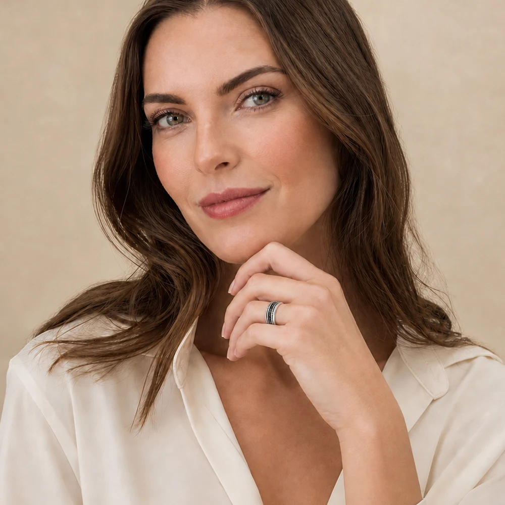 Schwarzer CZ Lane Ring, Vintage-Schmuck im europäischen Stil, edler Schmuck, Geschenk für Männer und Frauen aus 925er Sterlingsilber – Detail 2
