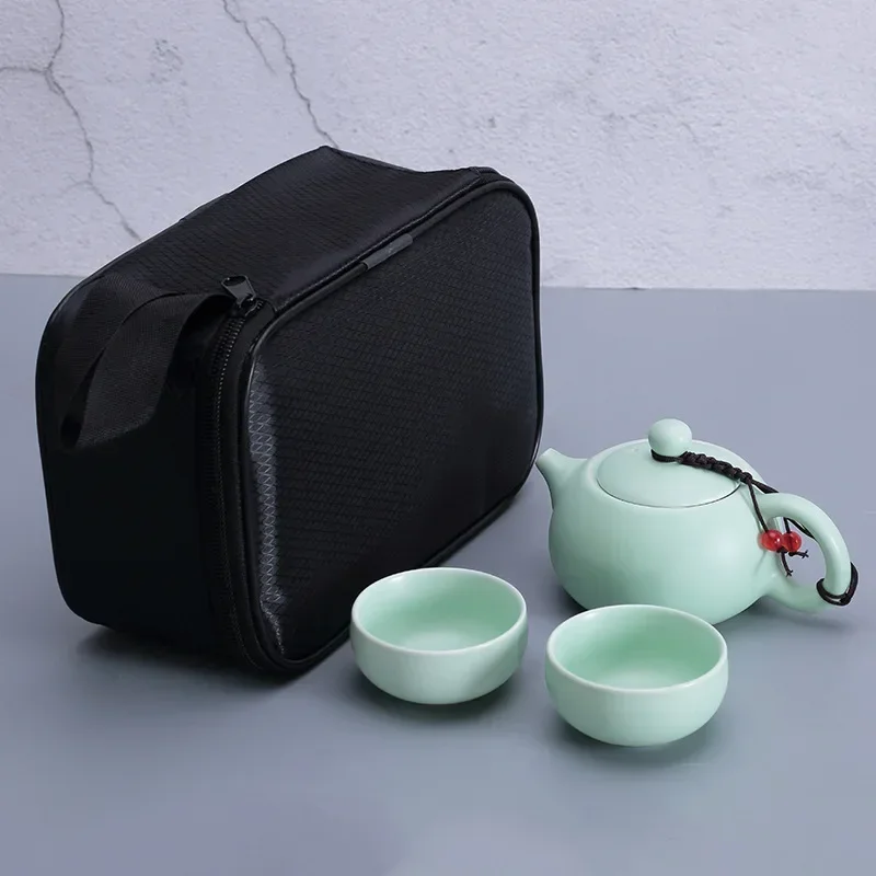Portable Travel Matte Ceramic Kung Fu Tea Set with One Pot and Four Cups