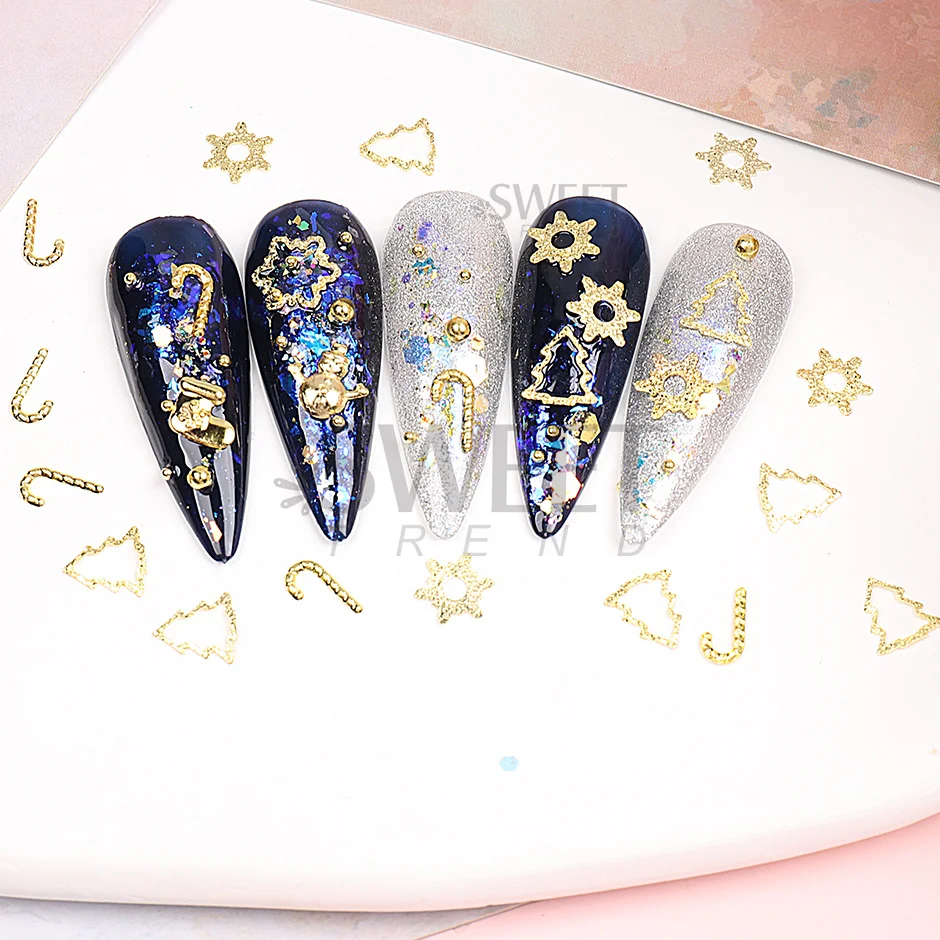 6 Grids Christmas Nail Art Decoration 2023 New Year Hollow Snowflake Boots Tree Flakes Kits Metal Studs DIY Nail Accessory SWS50