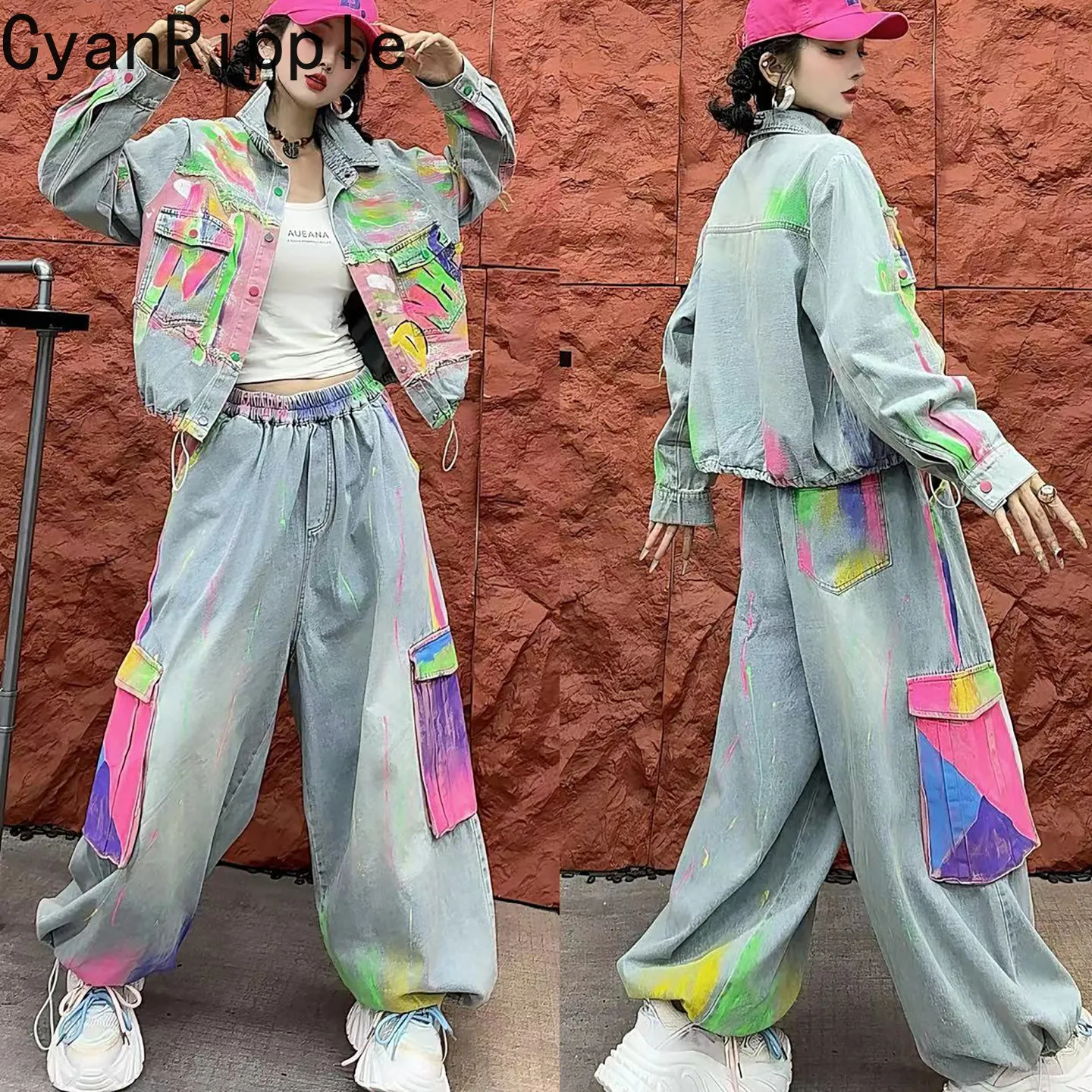 Street Fashion Graffiti - High Street Fashionable Women Denim Set