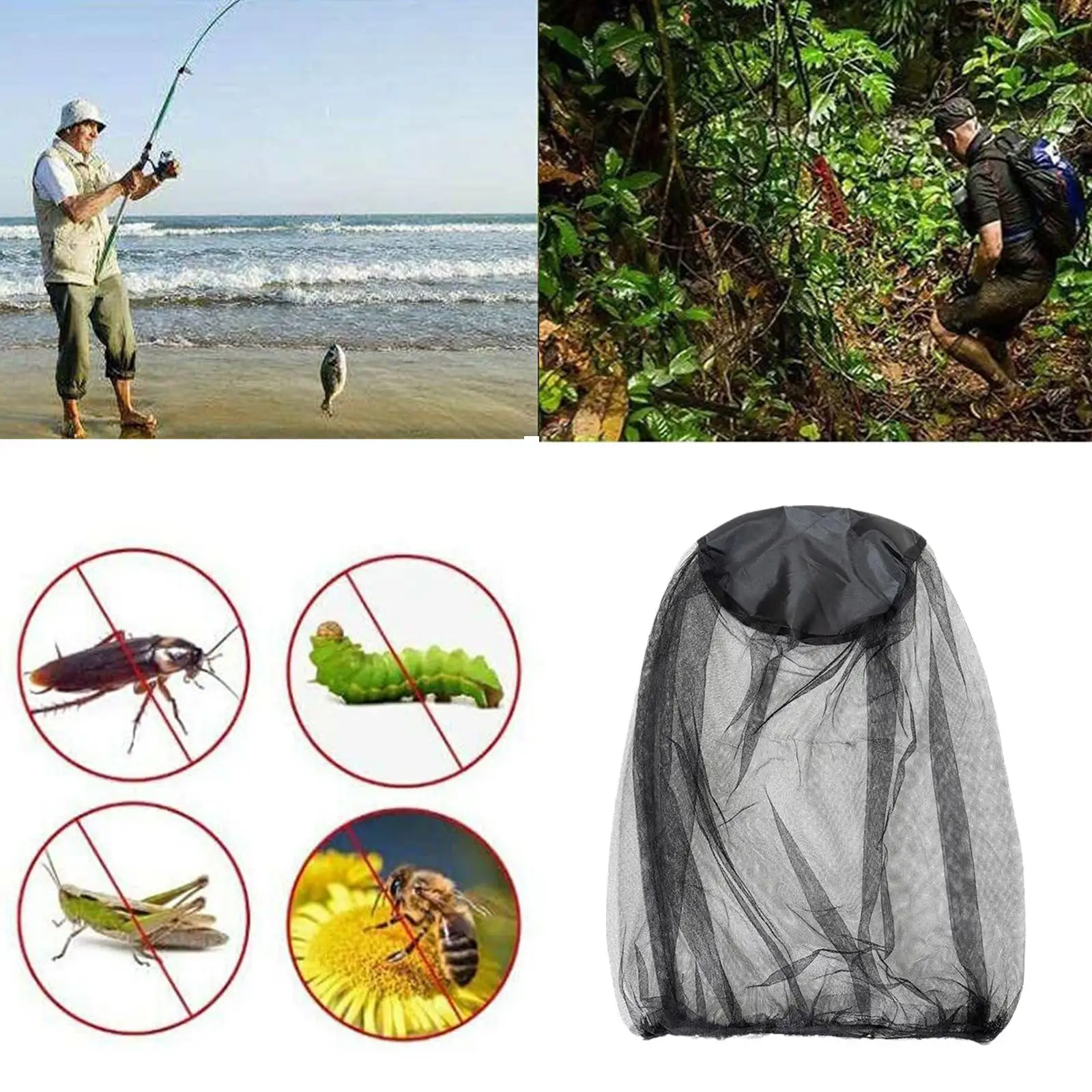 Foldable Head Protector Mosquito Hat, Anti-Mosquito Caps, Anti-Mosquito Net, Verão ao ar livre, Inseto, Mosquito Tampa da cabeça, Suprimentos de pesca