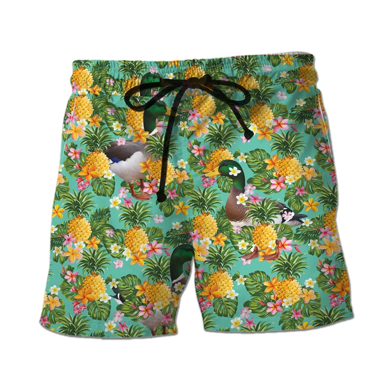 Animal Duck Cow Hawaiian Flower Graphic Short Pants For Men Clothes Chicken Deer 3D Printed Beach Shorts Aloha Kids Trunks Top