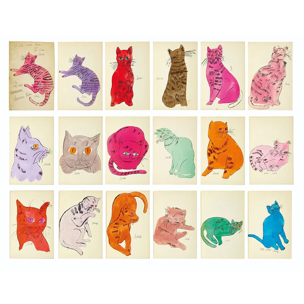 Colorful Pop Art Cats Warhol Poster Katze Sam Warhol Retro Poster Malerei Drucke Wall Art Canvas Print Painting Home Room Decor