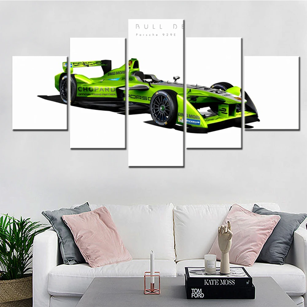 Canvas Wall Art for Bedroom Formula 1 Poster Green Racing Car Modular Picture Print for Bedroom 5 Pieces F1 Wallpaper Artwork