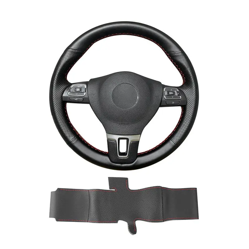 

For VW Golf Plus 2009-2014 Tiguan 2010-2016 Passat B7 CC Touran EOS Hand Sewing Perforated Leather Car Steering Wheel Cover Trim