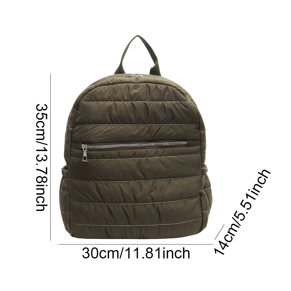 Puffer Quilted Cotton Women\'s Backpack Large Capacity Nylon Solid Knapsack Multi-pocket Soft Padded Daypack Down Casual Rucksack