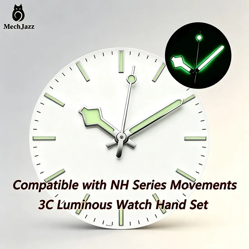 MechJazz NH35 Watch Hands Set, Replacement Modified Watch Parts, Fits NH35 NH36 NH38 Movement, Green Luminous Watch Hands