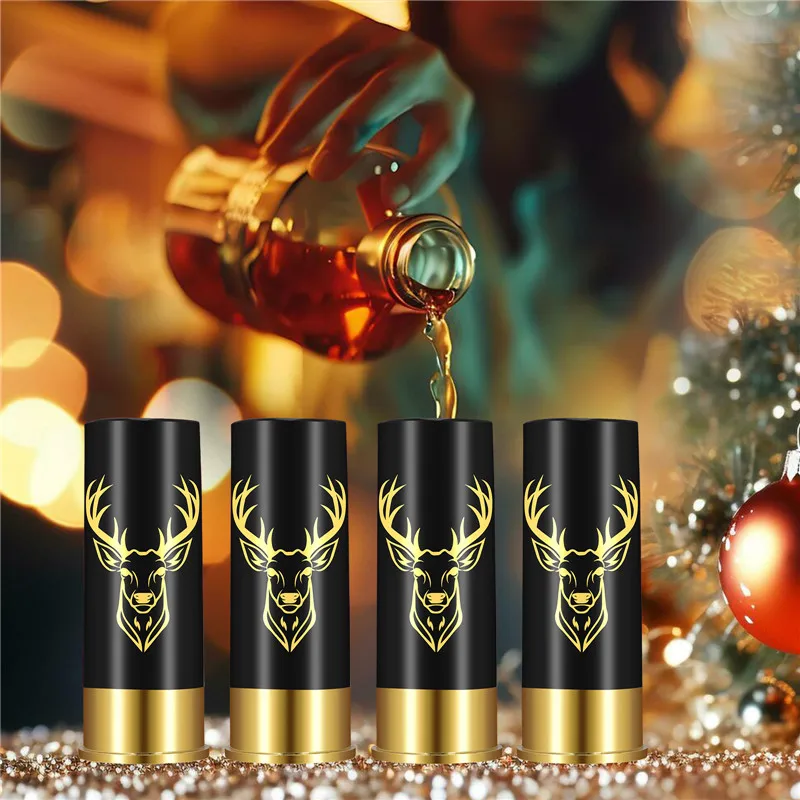 4pcs/set 12GA Suit Small Bullet Shot Cups Elk Design Plastic Shot Glasses for  Bar Club Wedding Party Christmas Gift Set