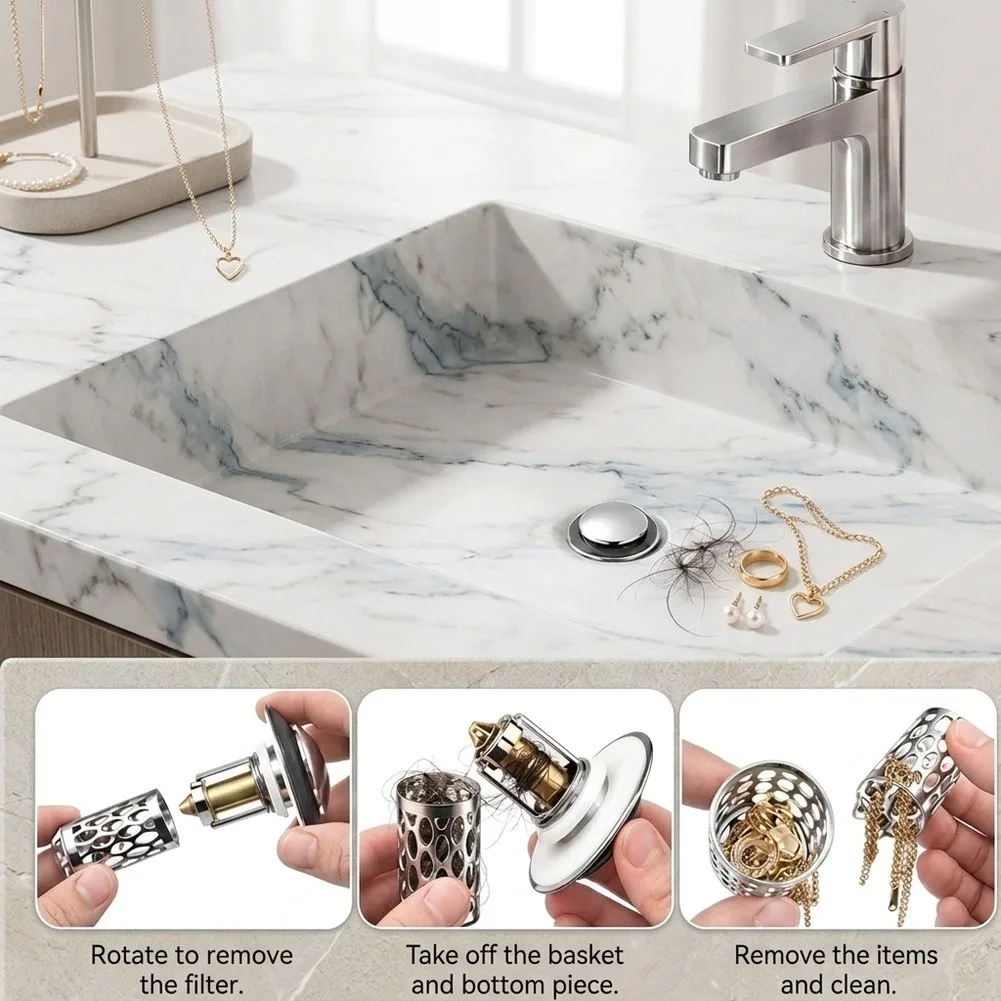 2pcs Pop= Up Sink Drain Filter With Six Prong Hair Catcher Solid Brass Construction For Bathroom Basin 1.1-2.1 Inch