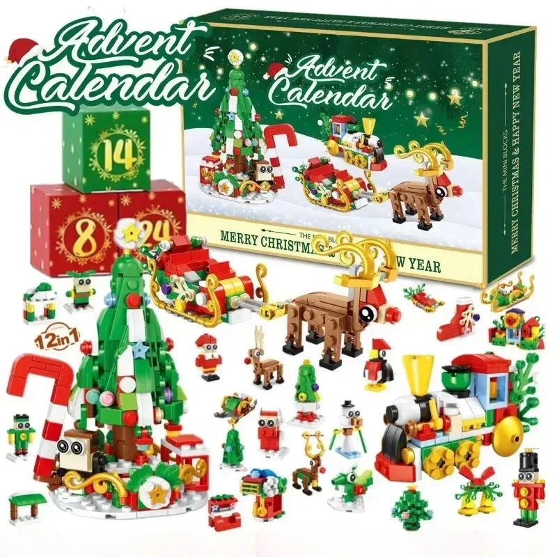 Advent Calendar BOX DIY Building Blocks Christmas Tree Santa Claus Deer 24 Days Countdown Calendar Blind box Kids Gift Navidad