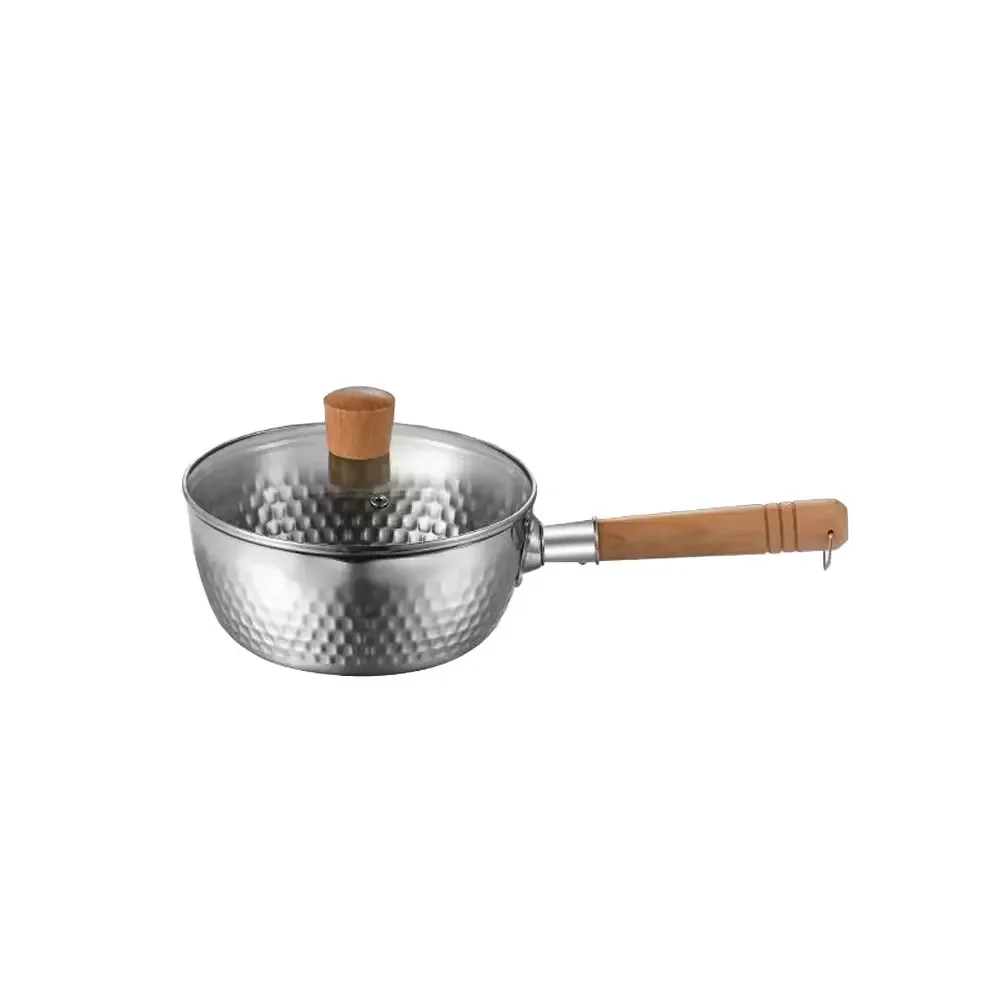 Heat Resistant Wooden Handle Small Milk Pot Made from Stainless Steel with Lid for Cooking Baby Food and Sauces