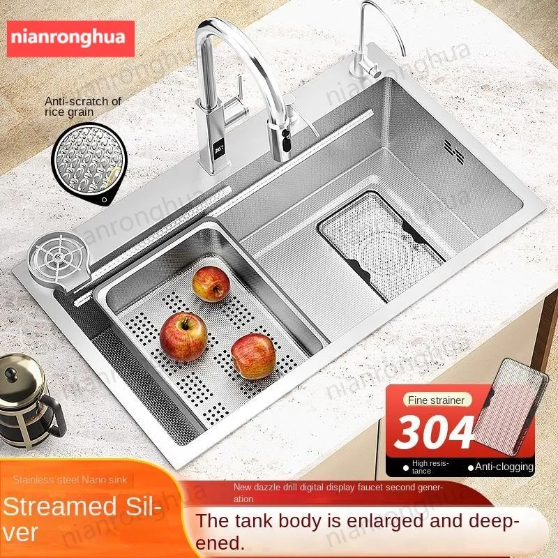 

Nano-Honeycomb Guard Layer, Sound Absorption Base & 304 Stainless Steel Cutting Board/Drainer