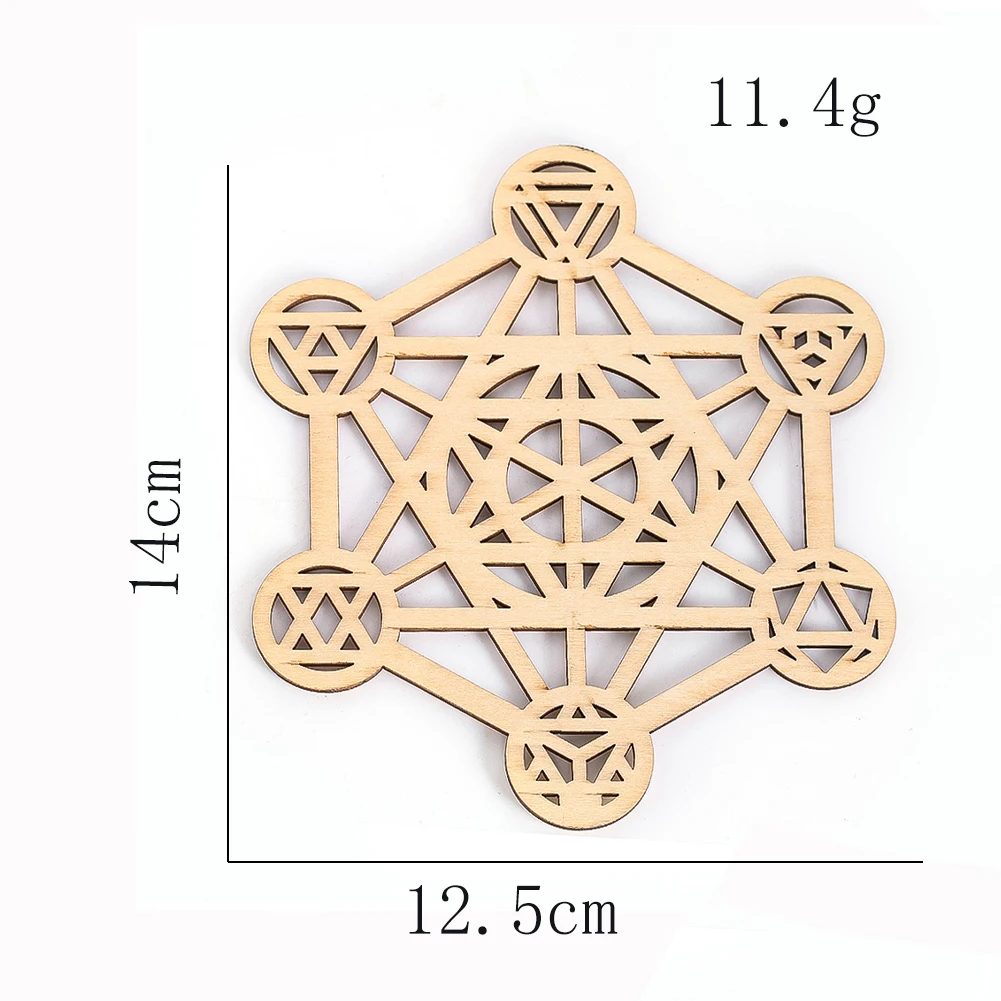Metatron\'s Cube Sacred Geometry Wood Board Hexagram Wall Art Hanging Decor Yoga Meditation Spiritual Crystal Grid Display Base