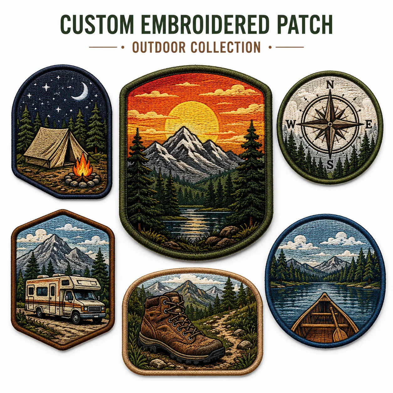 Custom Embroidery Patch Personalized Mountain Camping Logo Badge Iron On Sew On Hook and Loop for Bags Jackets Hiking Gear