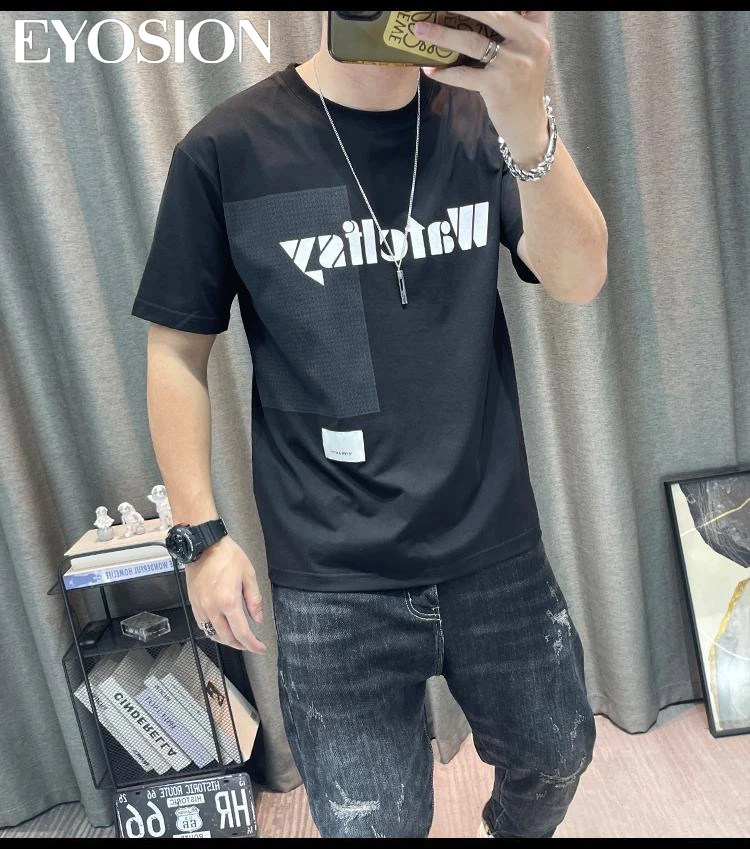 Summer Men\'s T-shirt  New Letter Printing Pure Cotton Short Sleeve Tees Casual Fashion Youth Streetwear Top Plus Size 5XL