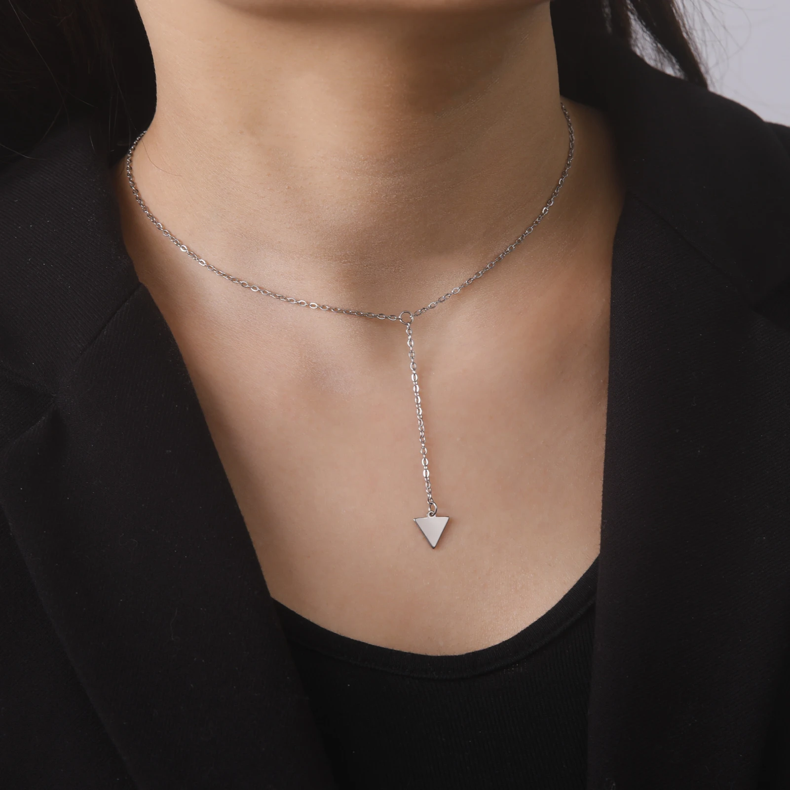 Cazador Gold Color Geometric Triangle Pendant Necklaces for Women Stainless Steel Jewelry Long Chain Necklace Mother Day Gift