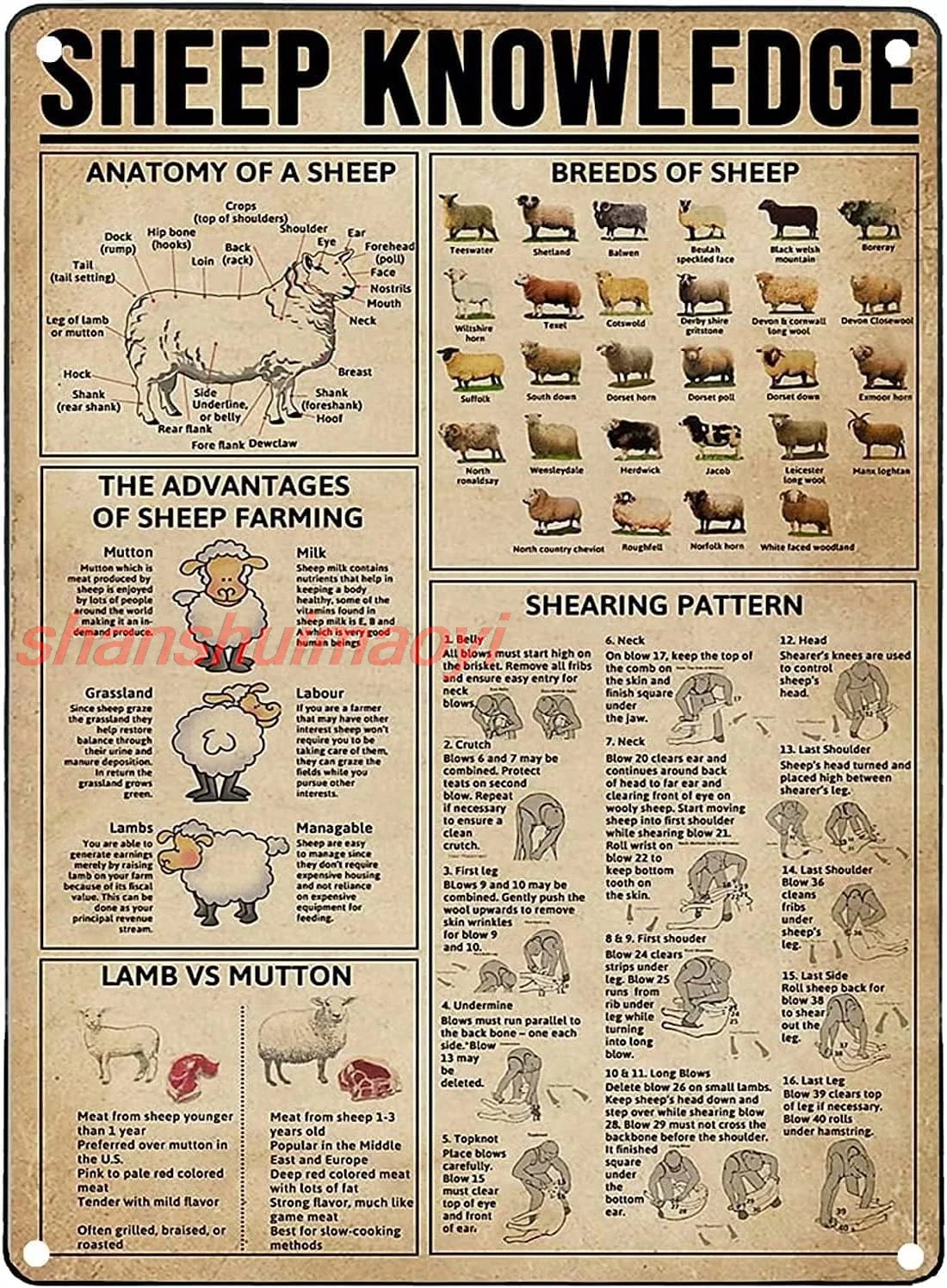 MAI Sheep Knowledge Metal Tin Sign The Advantages Of Sheep Farming Retro Poster Plaque for Farm School Cafe Bar Bedroom Bathroo