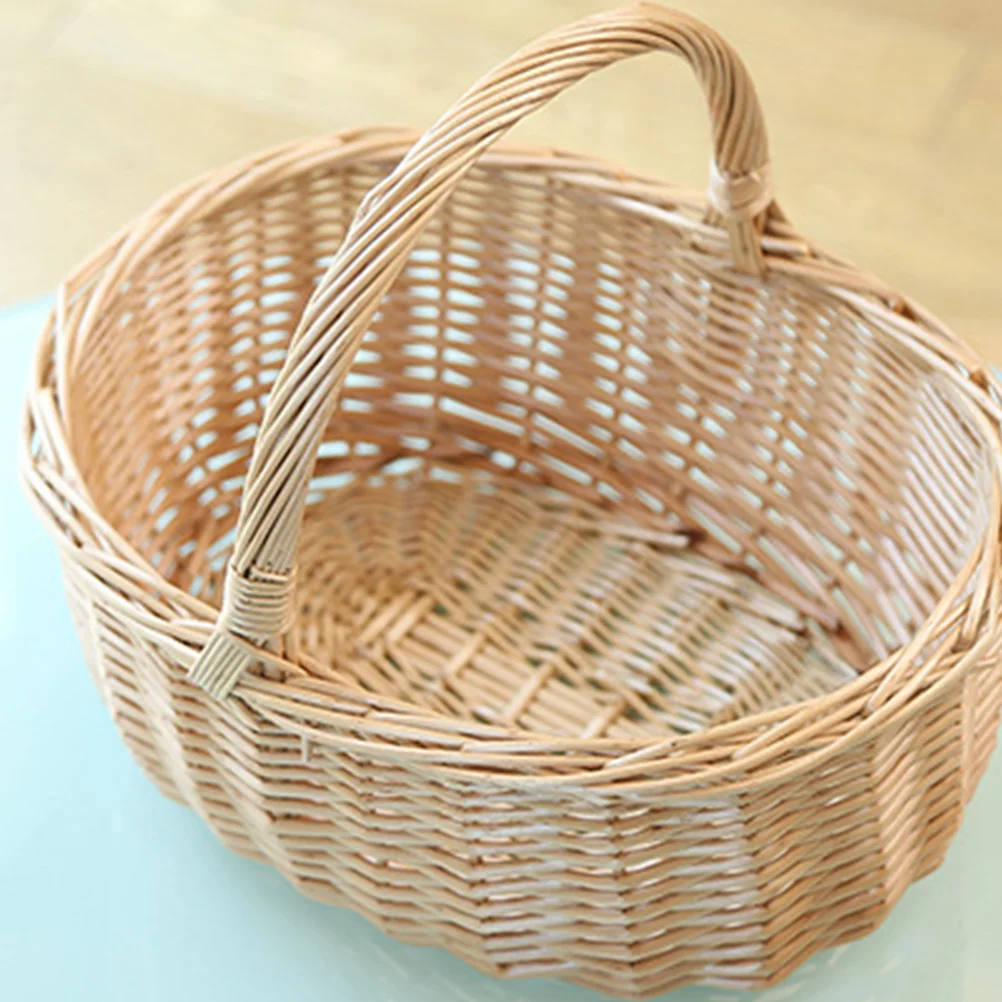 Decorate Vintage Child Camping Blanket Woven Picnic Basket Wooden Bamboo Storage Bag Bread Container