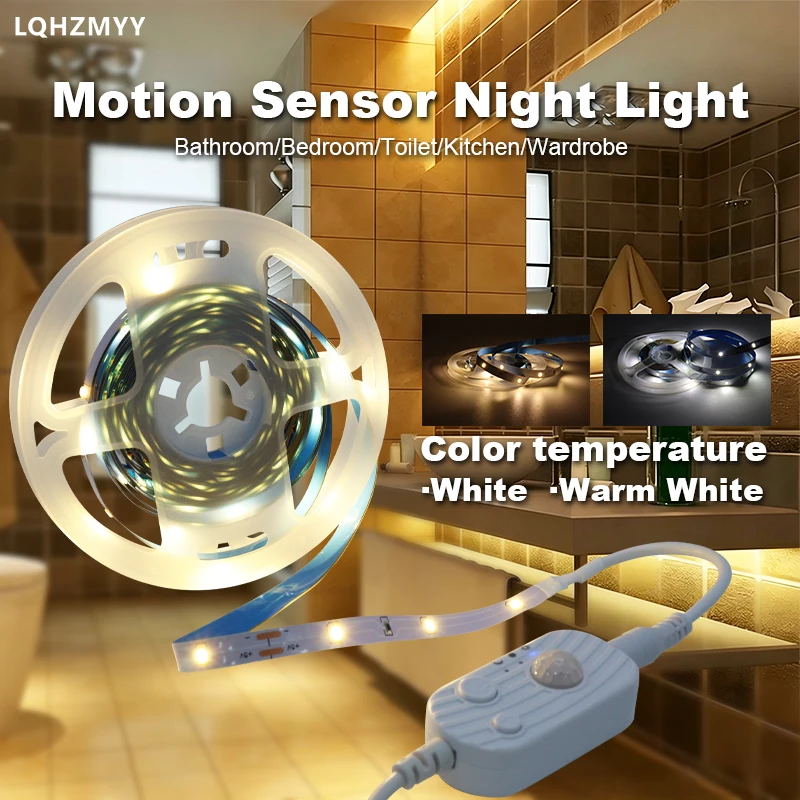 Suspended bed sensor LED light strip, low voltage 5V, USB powered, 1m to 20m, can be cut to any length, with a human body sensor switch that turns on when someone approaches. Night mode/day mode/constant light mode, su