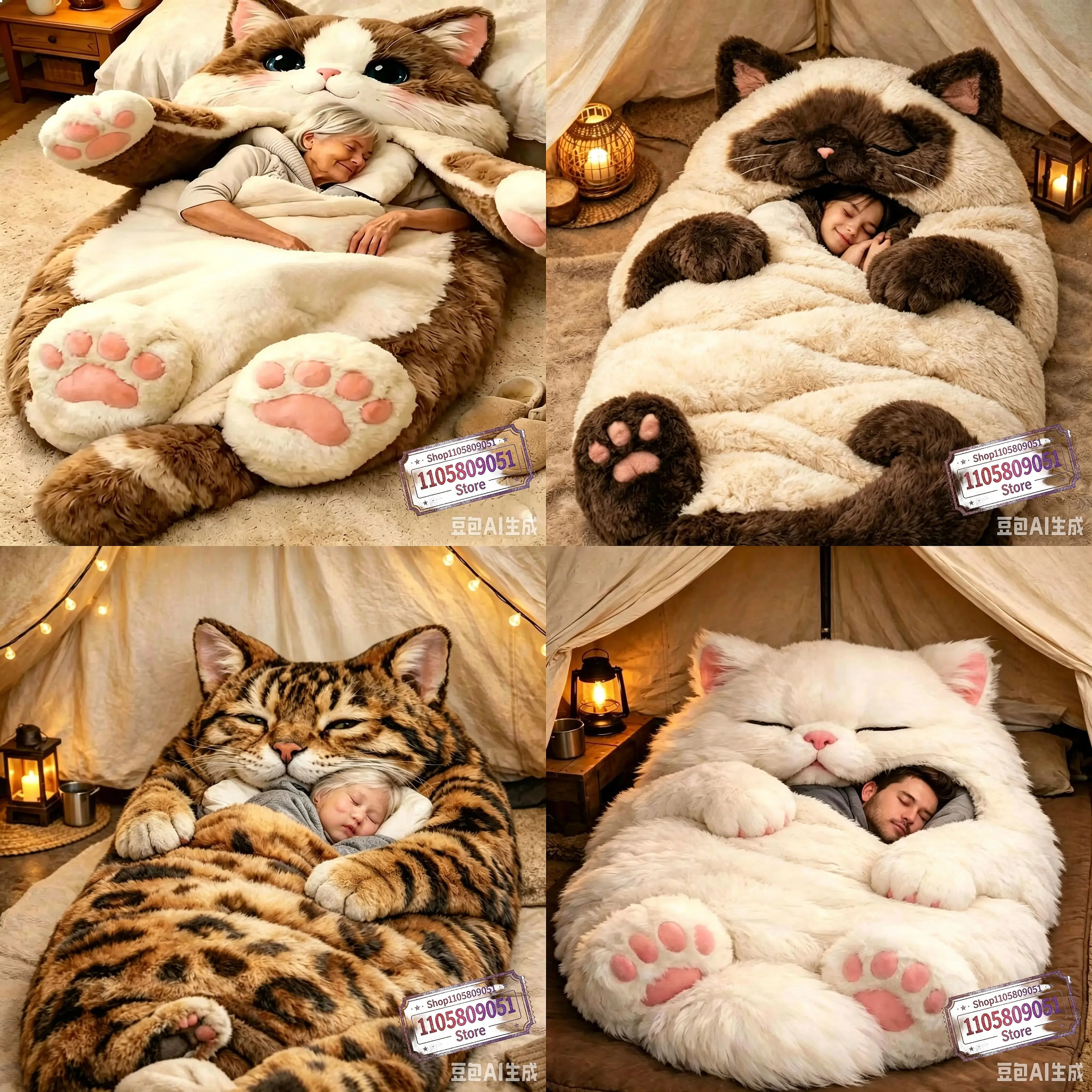 Giant Animal Sleeping Bag Soft Warm Plush Washable Cute Cat Envelope Bed for Adults Winter Outdoor