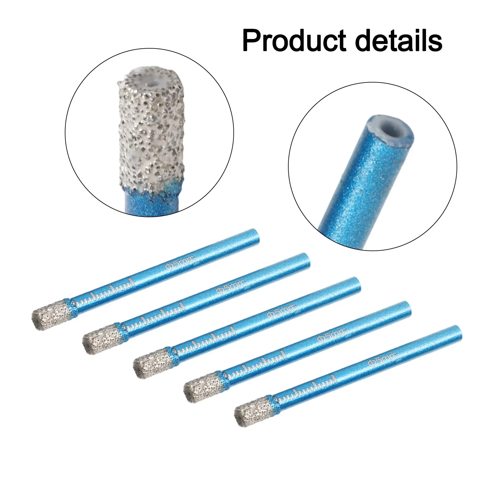 

Dry Drill Drill Bit Workshop Equipment 5PCS 5mm Round Shank Power Tool For Glass Marble Granite