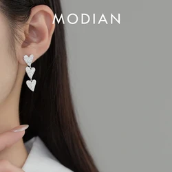 MODIAN 925 Sterling Silver Heart To Hearts Dangle Earrings Sparkling Clear CZ Trendy Drop Earrings For Women Fine Jewelry Gifts