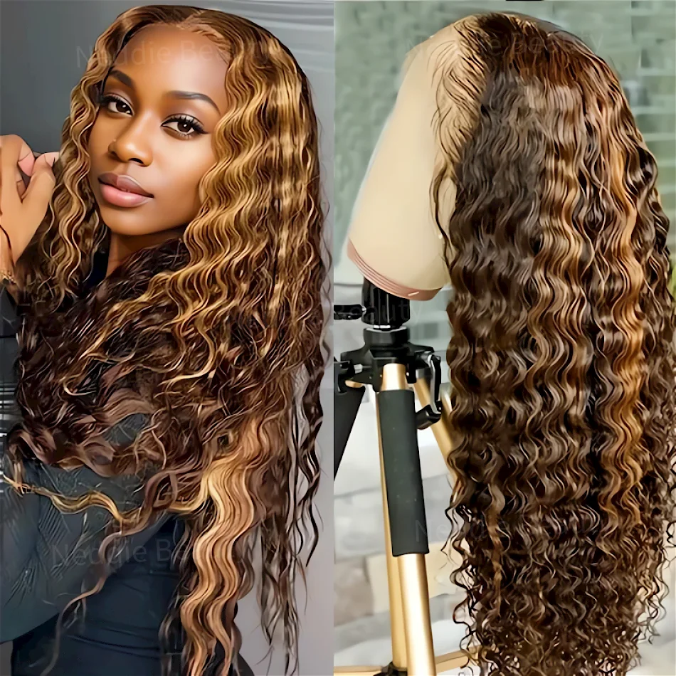 

30 40 Inch Highlight Brazilian Lace Frontal Wigs 13x6 HD Transparent Curly Human Hair Deep Wave Chioce For Women Colored Wig