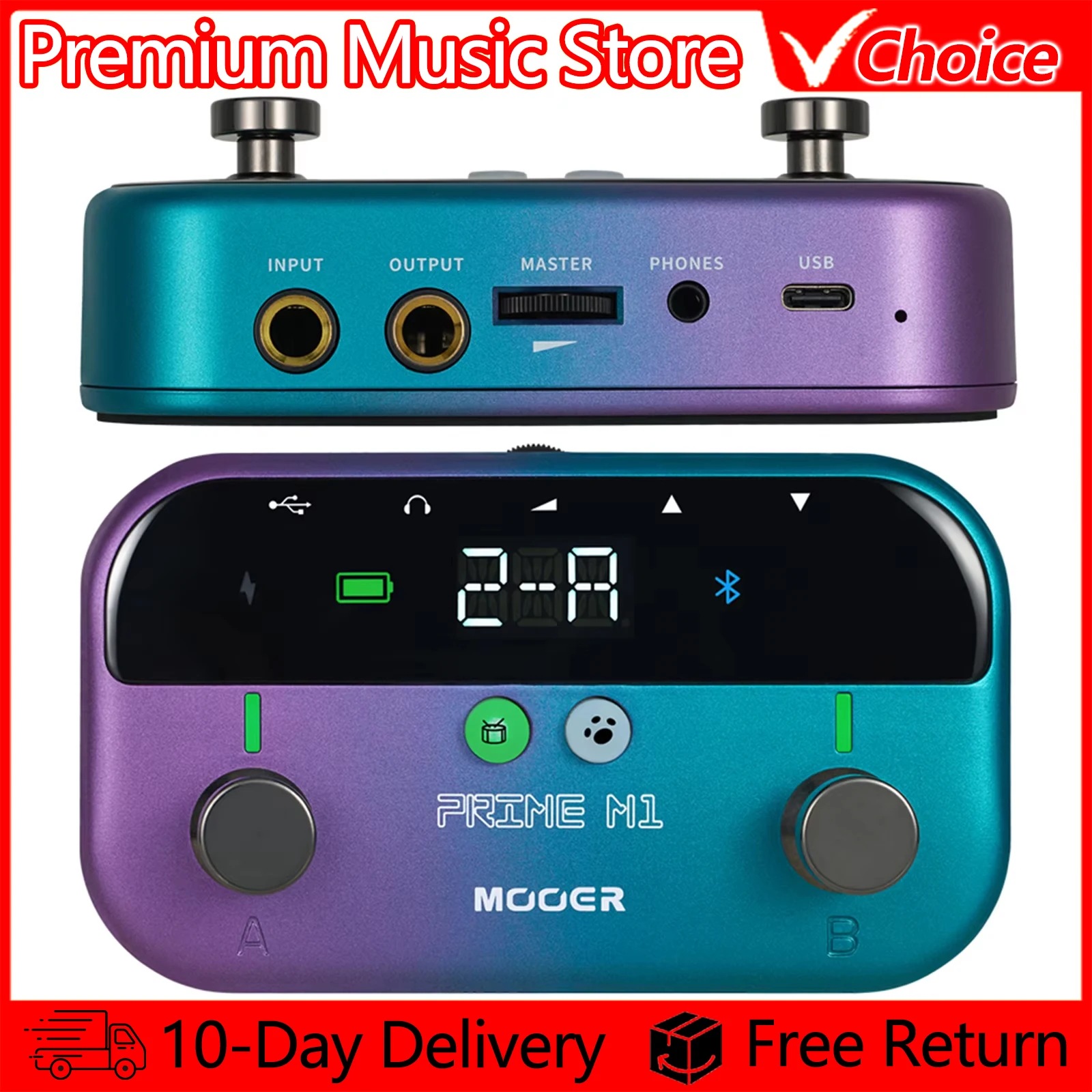MOOER Guitar Pedal Prime M1 Smart Effectors with 128 Guitar Effects Drum Machine Tuner LOOPER Support Bluetooth Built-in Battery