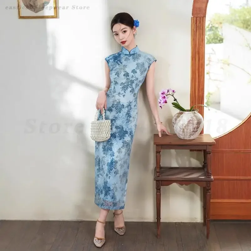 

Female Elegant Long Cheongsam Sexy Exquisite Oriental Vintage Mandarin Collar Qipao Chinese Style Evening Party Dress Gown 3XL