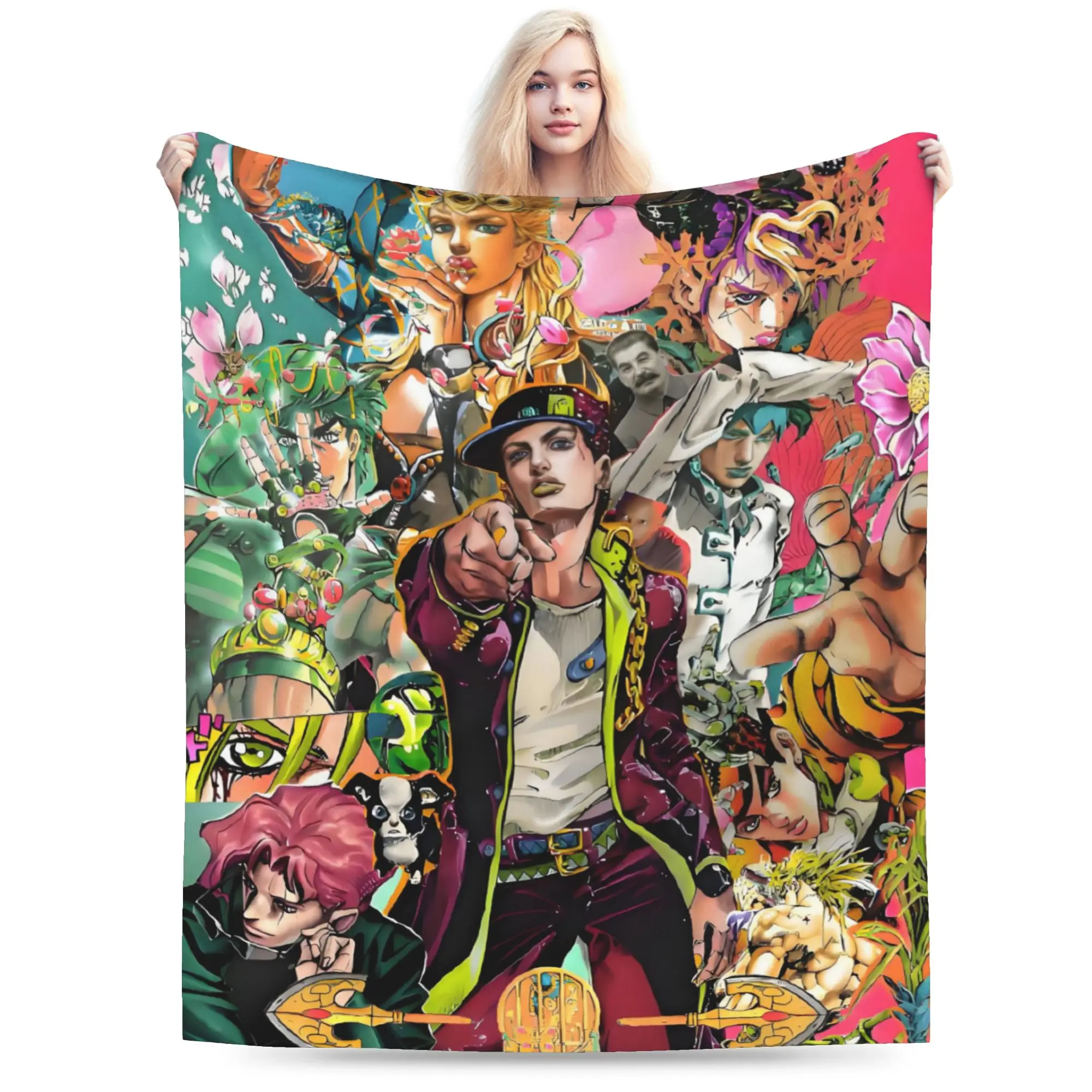 Custom Anime JoJos Bizarre  Blankets Warm Flannel  Adventure Throw Blanket for Sofa Bedroom Bedding