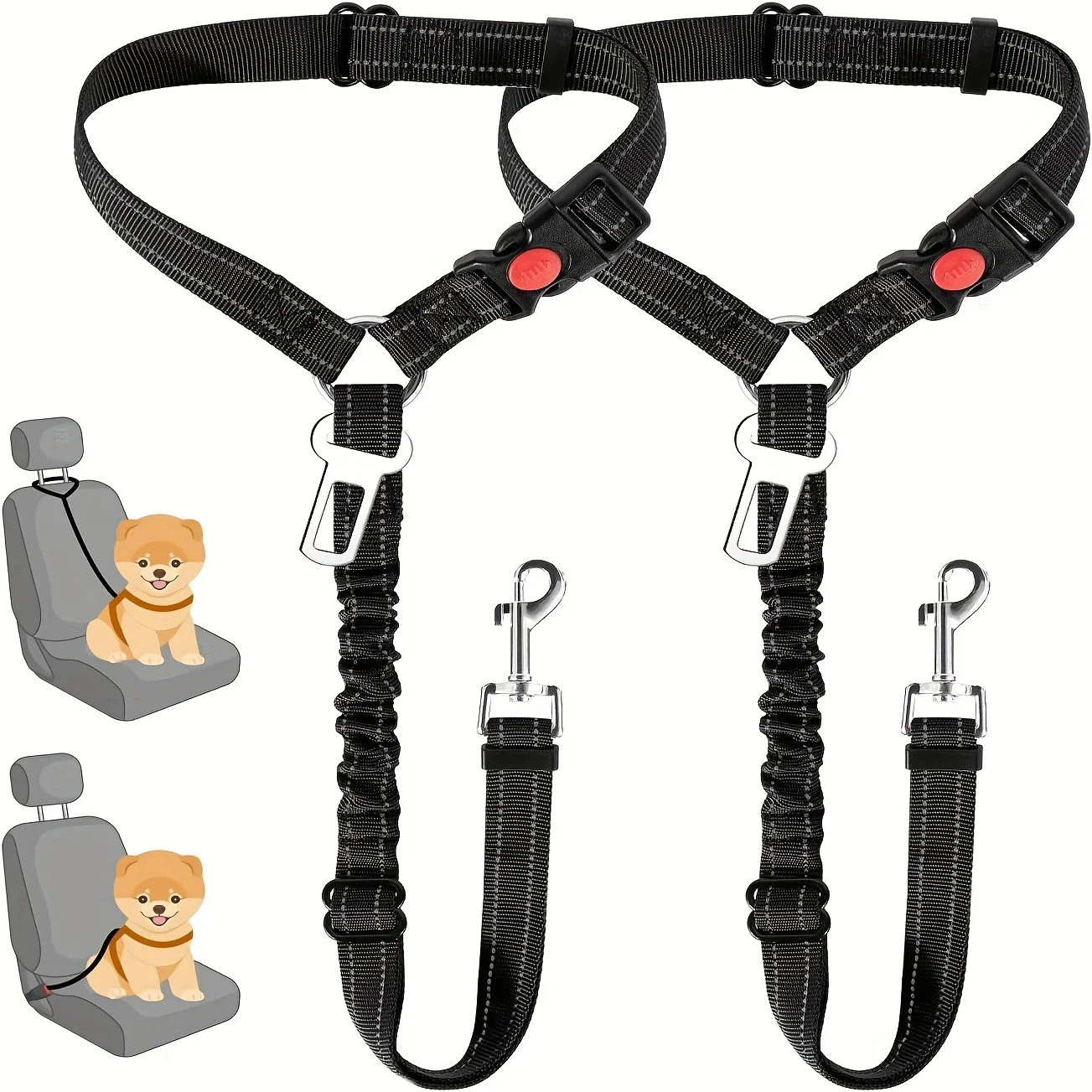 1pc Adjustable 2-in-1 Pet Car Seat Belt & Harness, with Secure Buckle & Elastic Bungee Buffer, Ideal for Safe Travel with Dogs